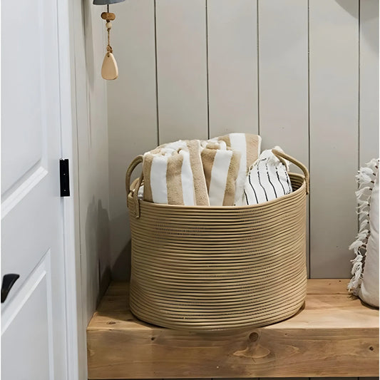 Cotton Pack Of_1 14x12 Inch Laundry Storage Basket For Clothes (Beige)