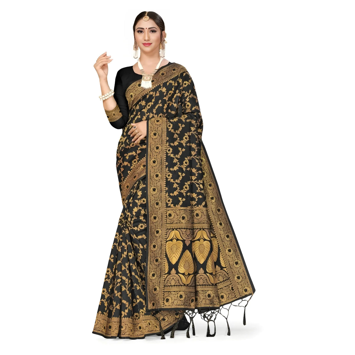 Women's Banarasi Silk Saree With Blouse (black, 5 6mtrs) | Women Signature Collection