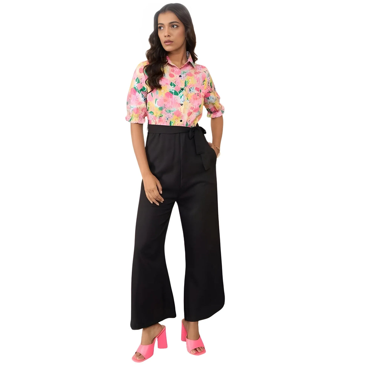 Women's Polyester Floral Half Sleeves Jumpsuit (multicolor) | Women Signature Collection