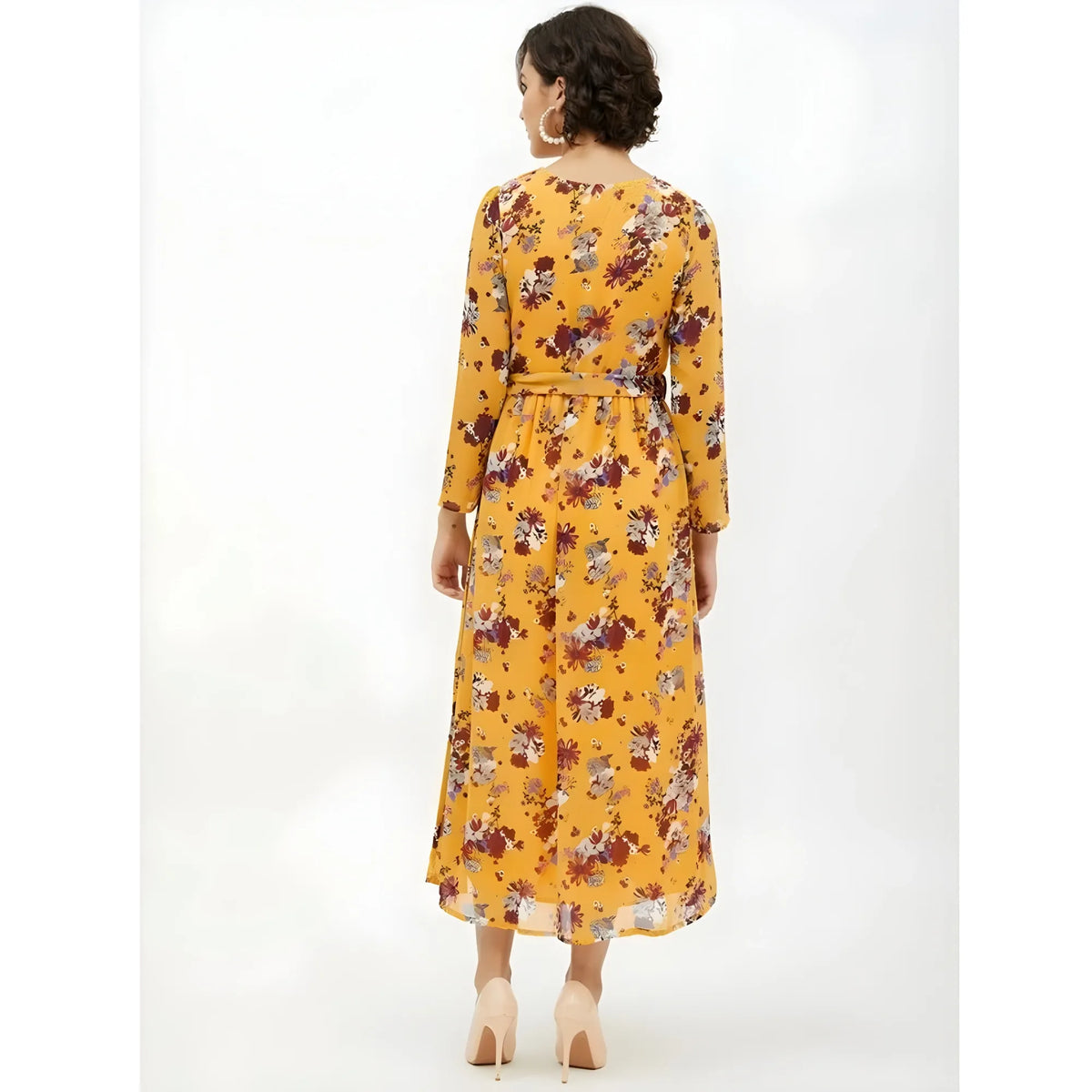 Women's Polyester Floral Long Sleeves Calf Length Dress (multicolor) | Women Signature Collection