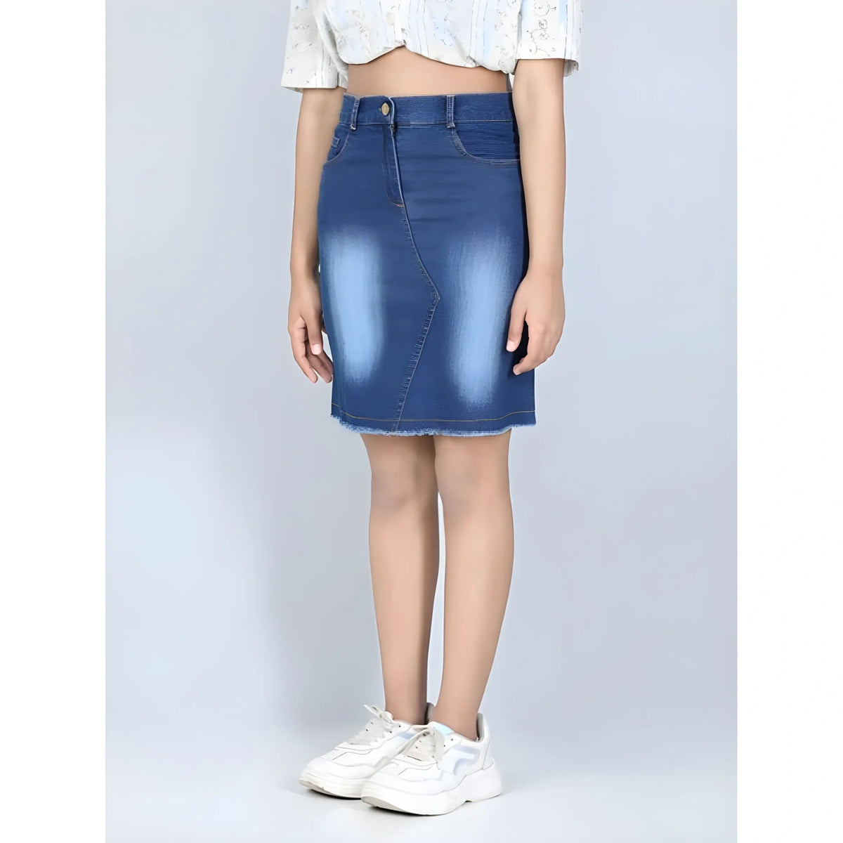 Girl's Denim Solid Buttoned Skirt (blue) | Kids Signature Collection