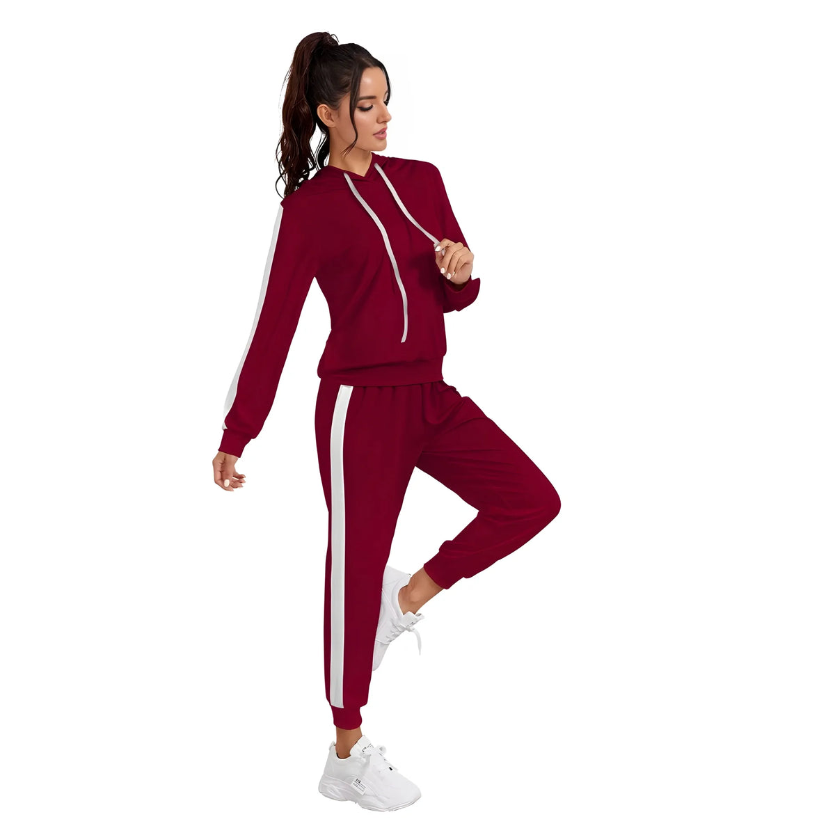 Women's Knitting Stretchable Solid Hooded Neck Full Sleeve Track Suit (maroon) | Women Signature Collection