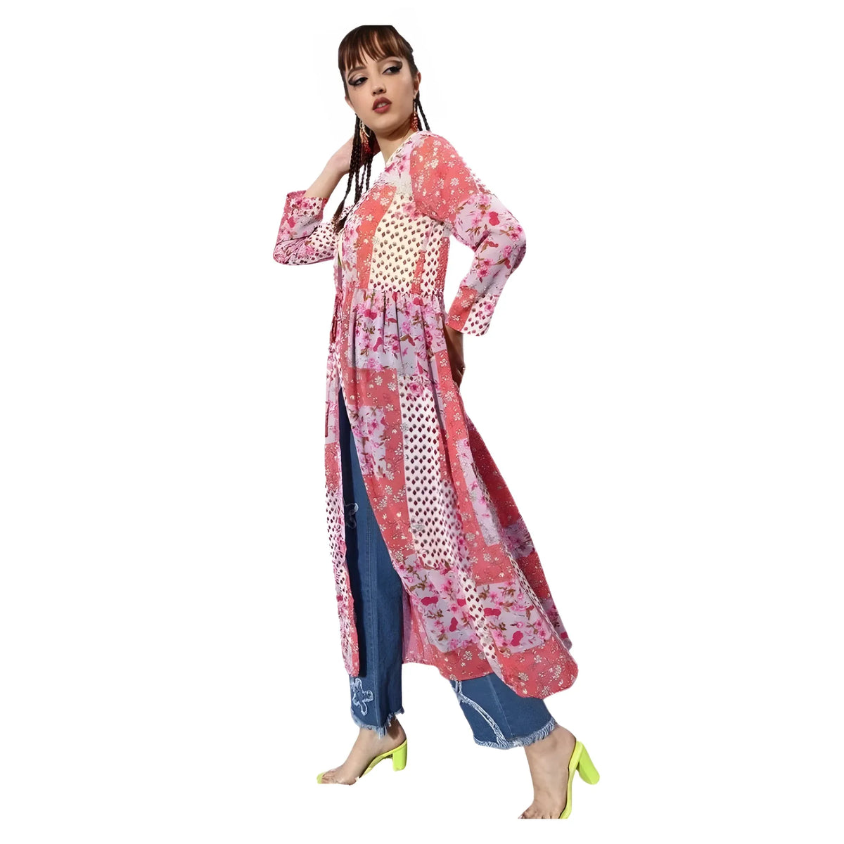 Women's Polyester Floral Long Sleeves Shrug (pink Coral) | Women Signature Collection