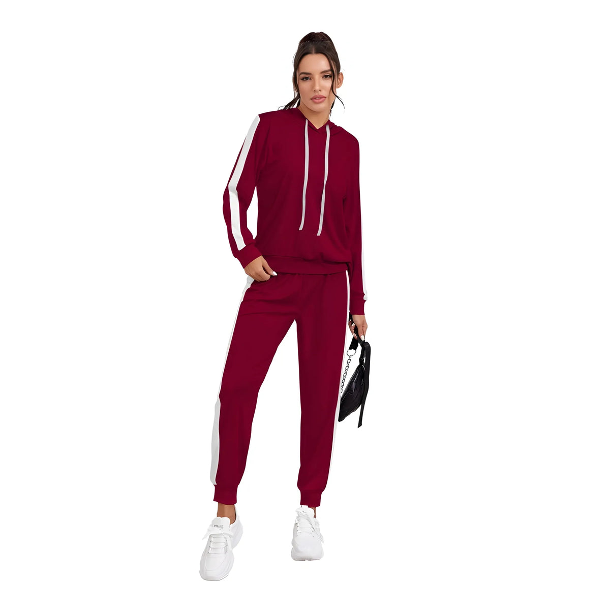 Women's Knitting Stretchable Solid Hooded Neck Full Sleeve Track Suit (maroon) | Women Signature Collection