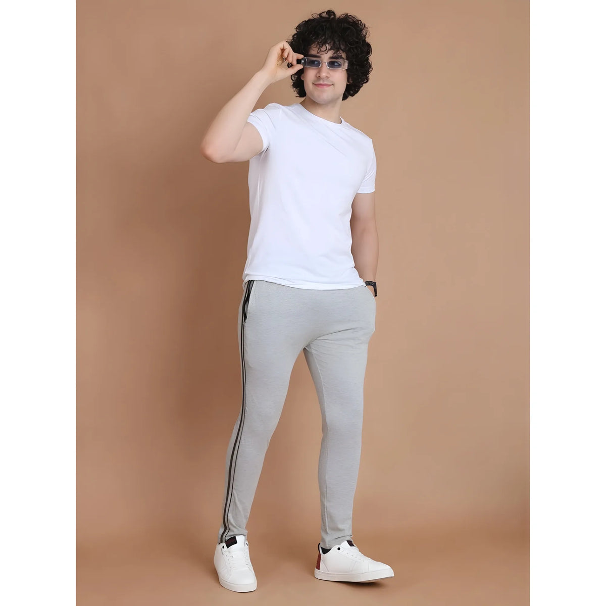 Men's Casual Cotton Striped Full Length Track Pant (greymelange) | Men Signature Collection