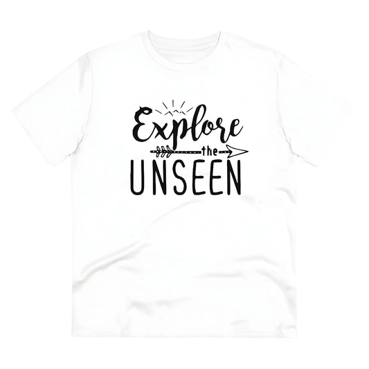 Men's PC Cotton Explore The Unseen Printed T Shirt (Color: White, Thread Count: 180GSM)