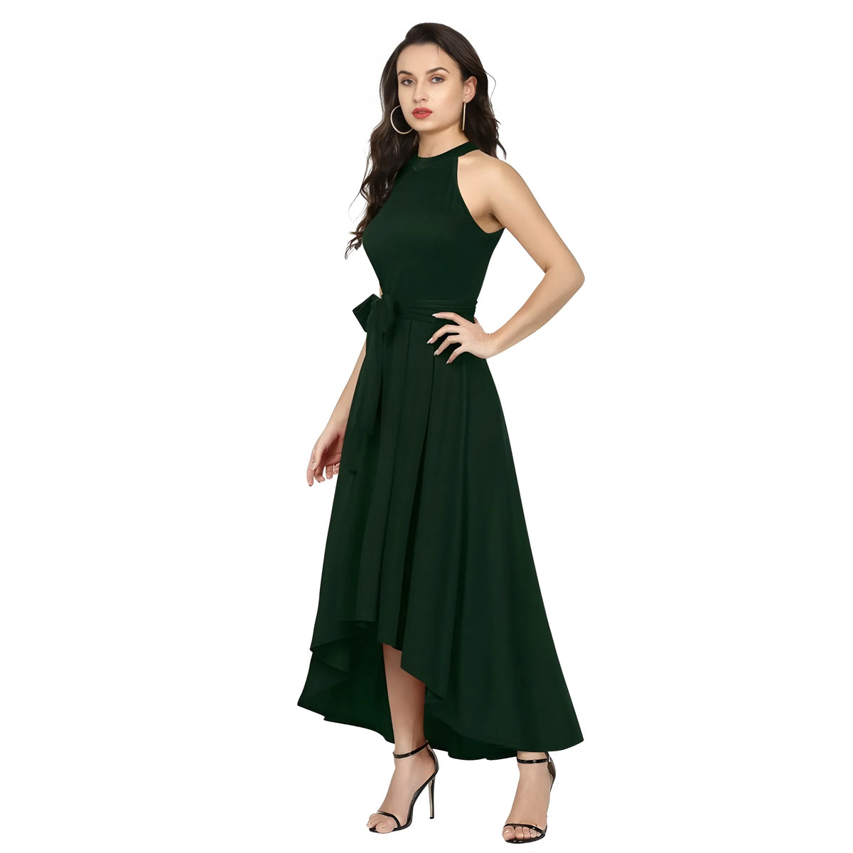 Women's Polyster Solid Halter Neck Sleeveless Dress (green) | Women Signature Collection