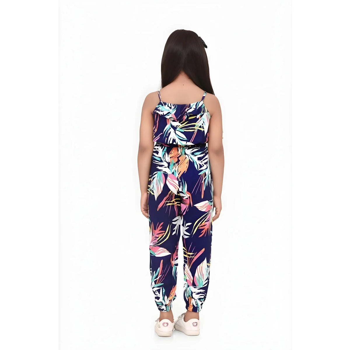 Girl's Rayon Printed Sleeveless Jumpsuit (blue Multicolor) | Kids Signature Collection