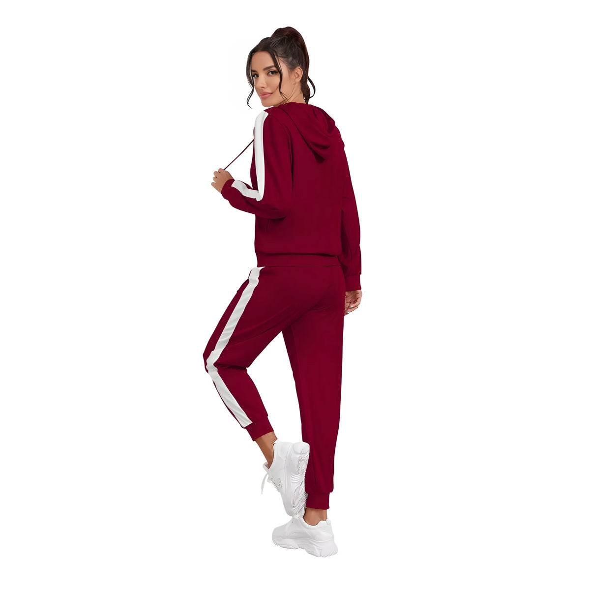 Women's Knitting Stretchable Solid Hooded Neck Full Sleeve Track Suit (maroon) | Women Signature Collection