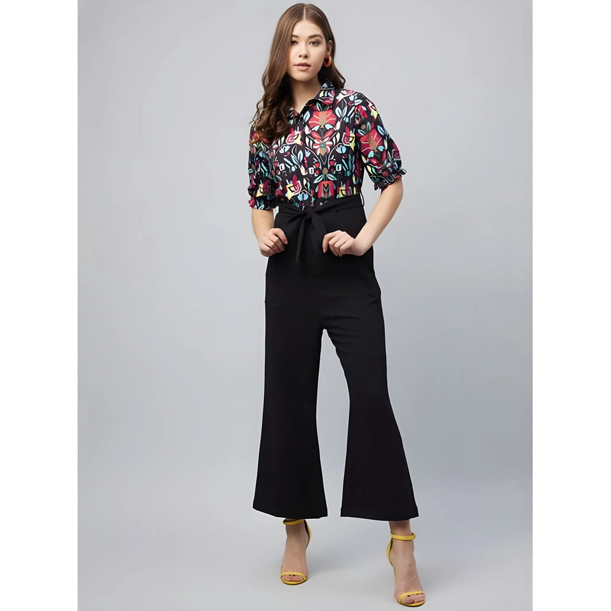 Women's Polyester Floral Short Sleeve Jumpsuit (multicolor) | Women Signature Collection
