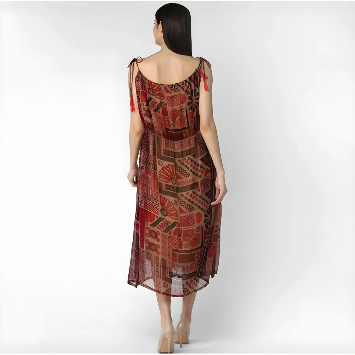 Women's Polyester Printed Shoulder Straps Dress (maroon Brown) | Women Signature Collection