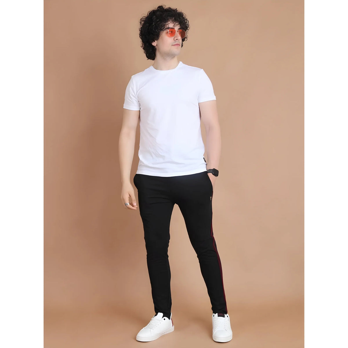 Men's Casual Cotton Striped Full Length Track Pant (black) | Men Signature Collection
