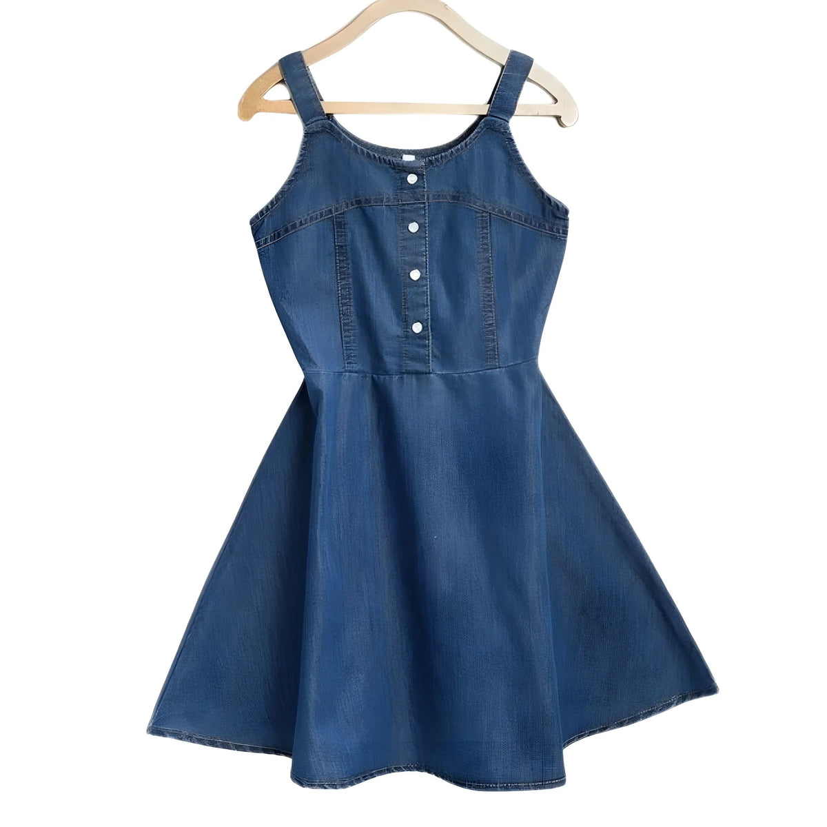 Girl's Denim Printed Short Sleeve Dress With Straps (blue) | Kids Signature Collection