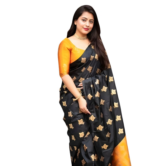 Women's Silk Printed Saree With Unstitched Blouse 5.5mtr (yellow) | Women Signature Collection