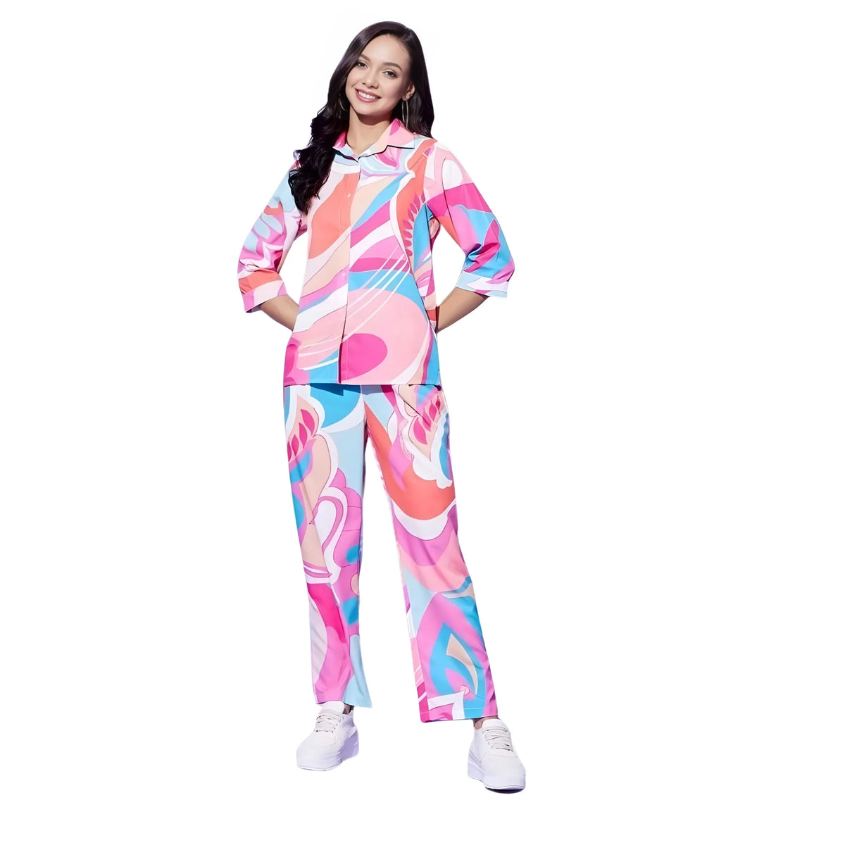 Women's Polyester Printed 3 4th Sleeve Co Ord Set (multicolor) | Women Signature Collection