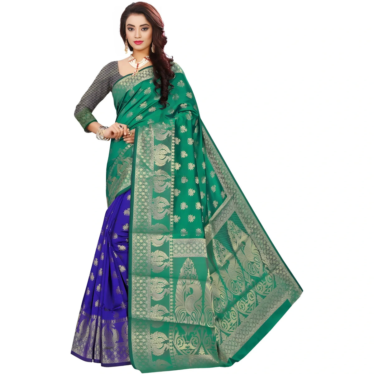 Women's Jacquard Woven Saree With Unstitched Blouse 5.5mtr (green) | Women Signature Collection