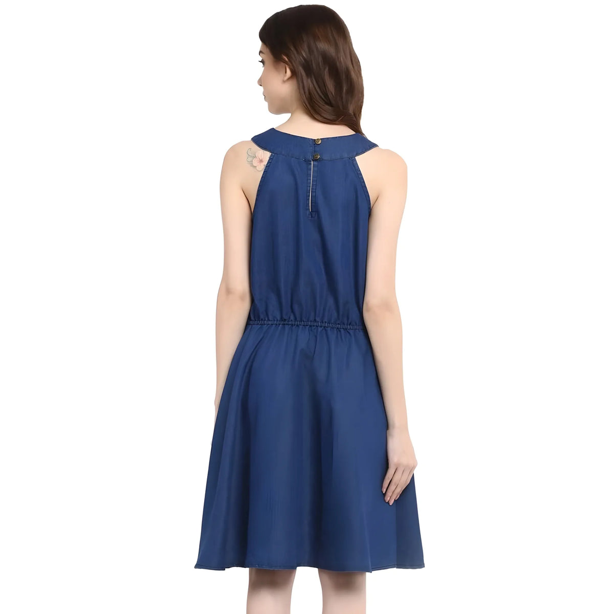 Women's Denim Solid Sleeveless Dress (blue) | Women Signature Collection