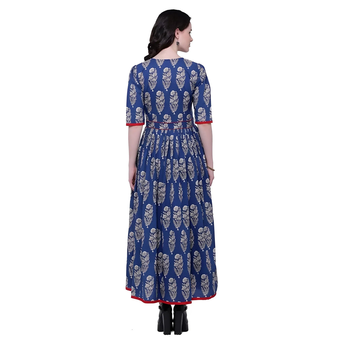 Women's Cotton Printed Anarkali Kurti (blue, Cotton) | Women Signature Collection