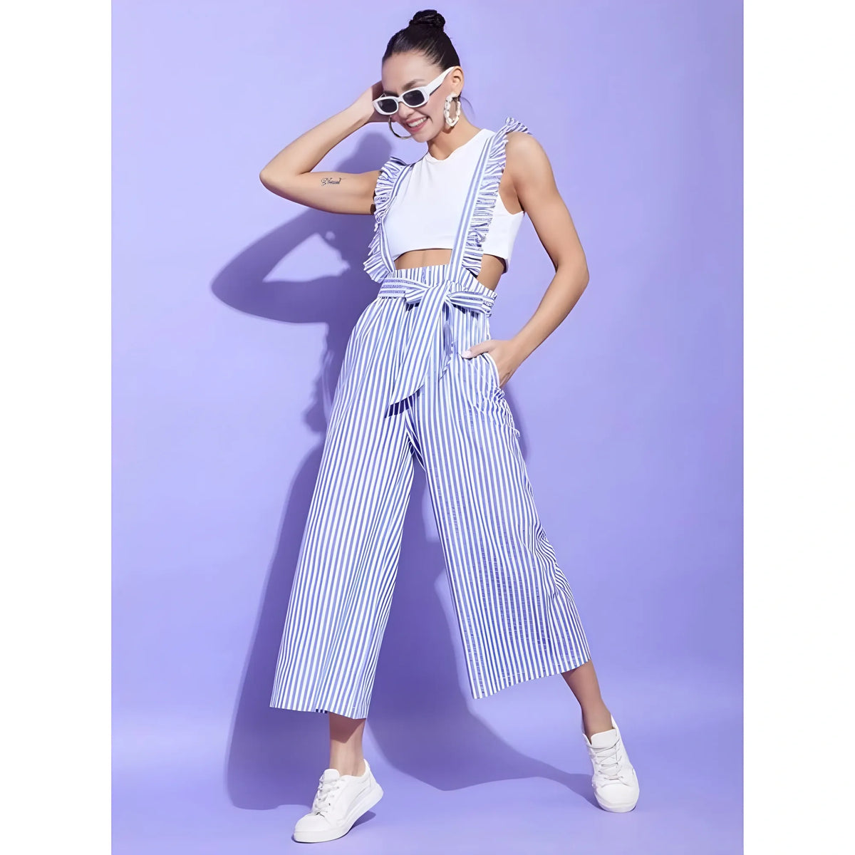 Women's Cotton Pinafore Shoulder Straps Jumpsuit (light Blue) | Women Signature Collection