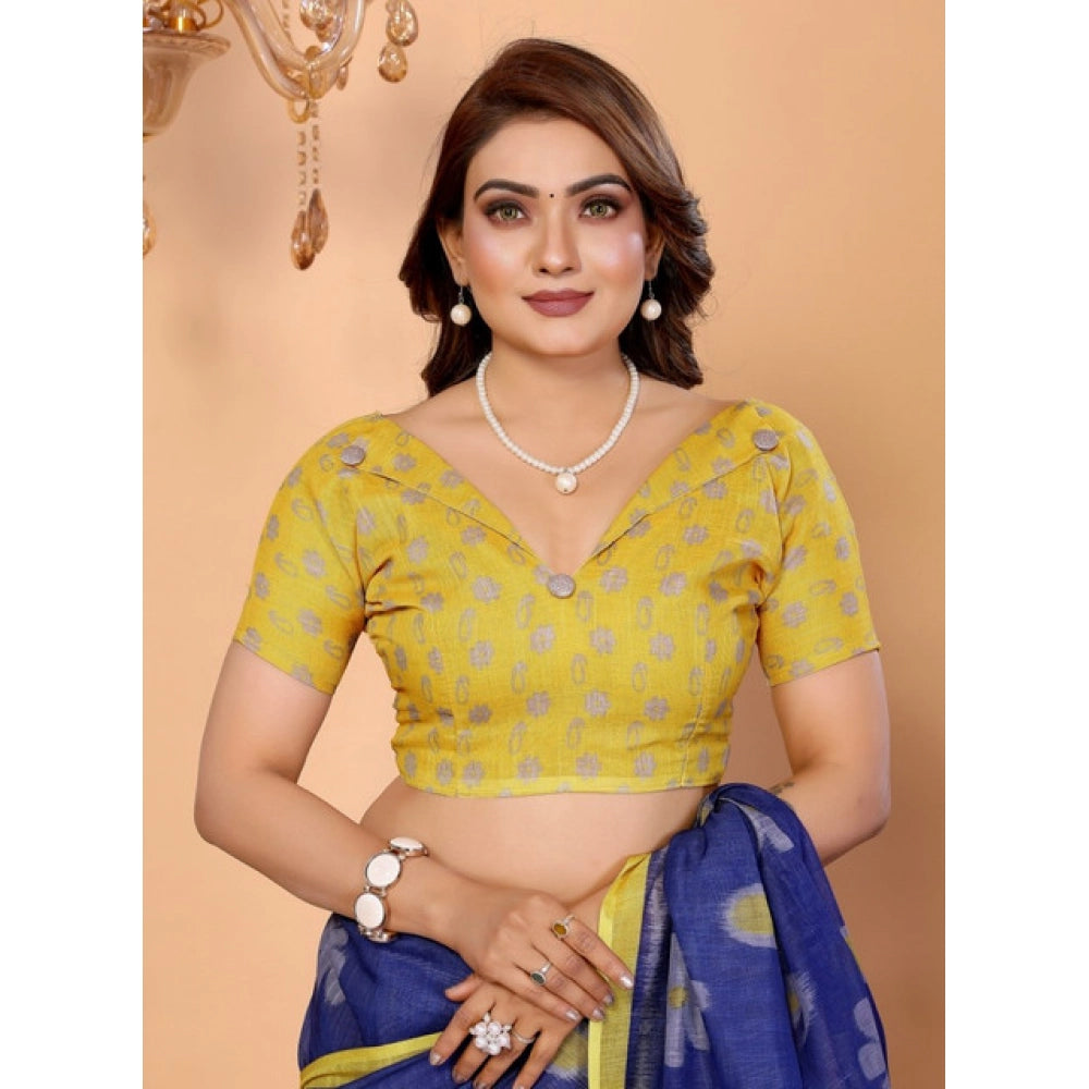 Women's Linen Cotton Printed Saree With Unstitched Blouse 5.5mtr (blue) | Women Signature Collection