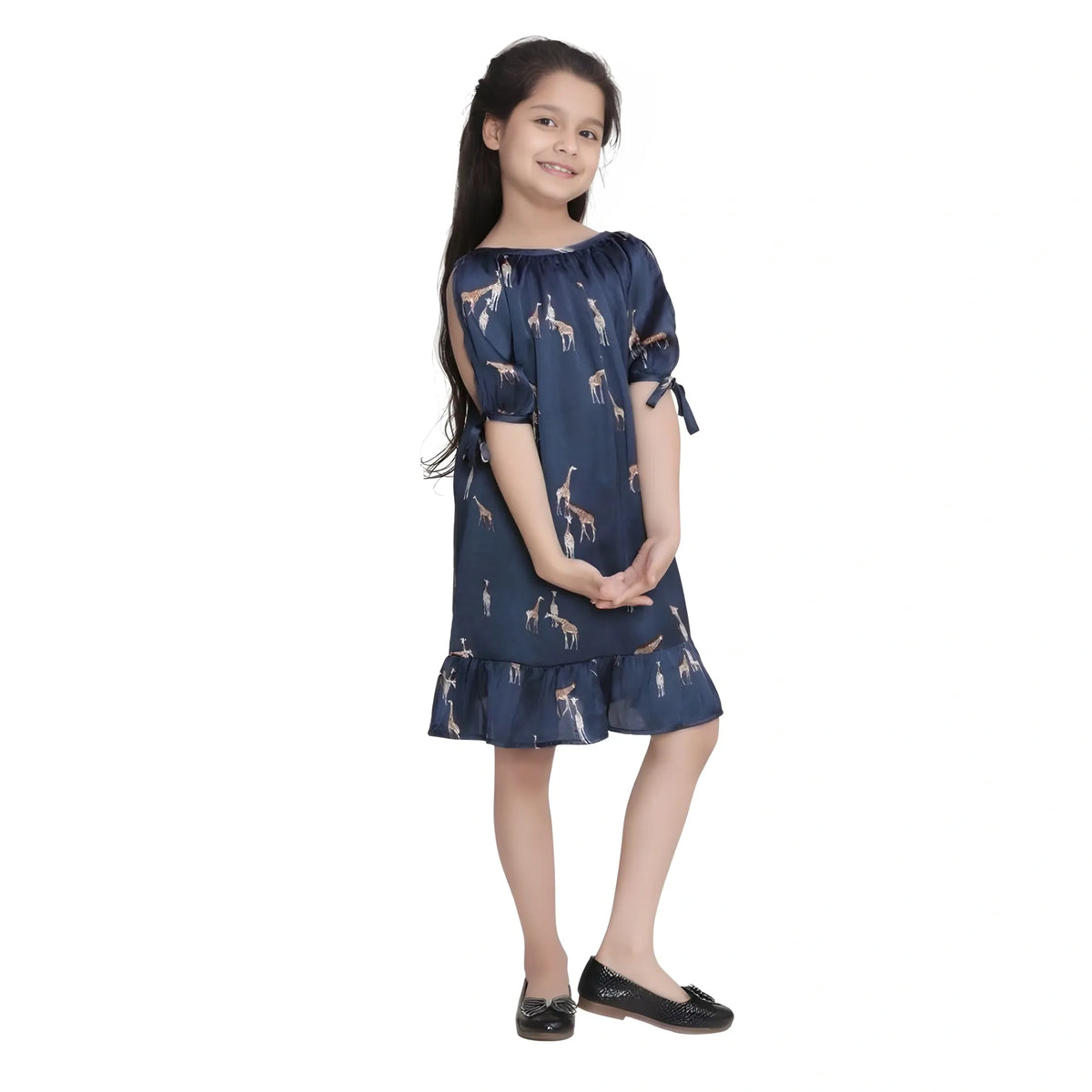 Girl's Satin Animal Print Sleeveless Dress (blue) | Kids Signature Collection
