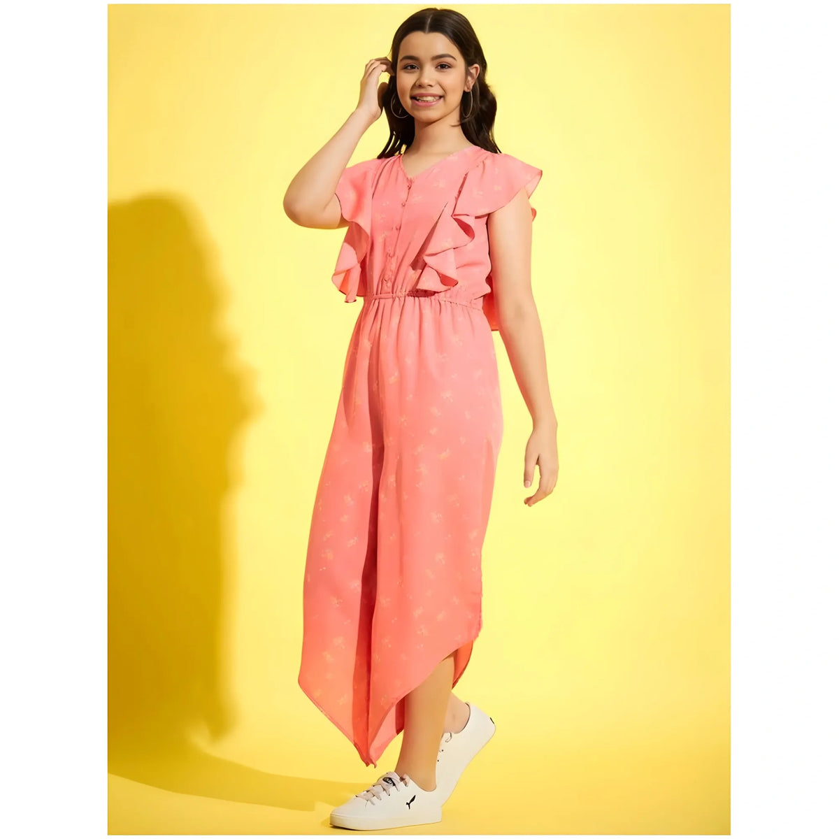 Girl's Polyester Floral Sleeveless Jumpsuit (pink) | Kids Signature Collection