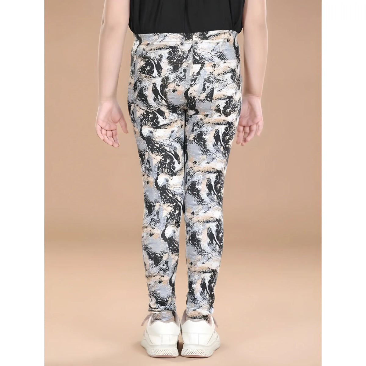 Girl's Cotton Lycra Floral Elasticated Jeggings (Multicolor)