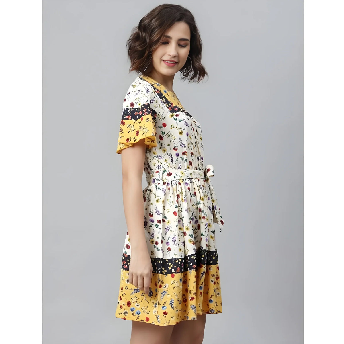 Women's Polyester Floral Flutter Above Knee Dress (multicolor) | Women Signature Collection