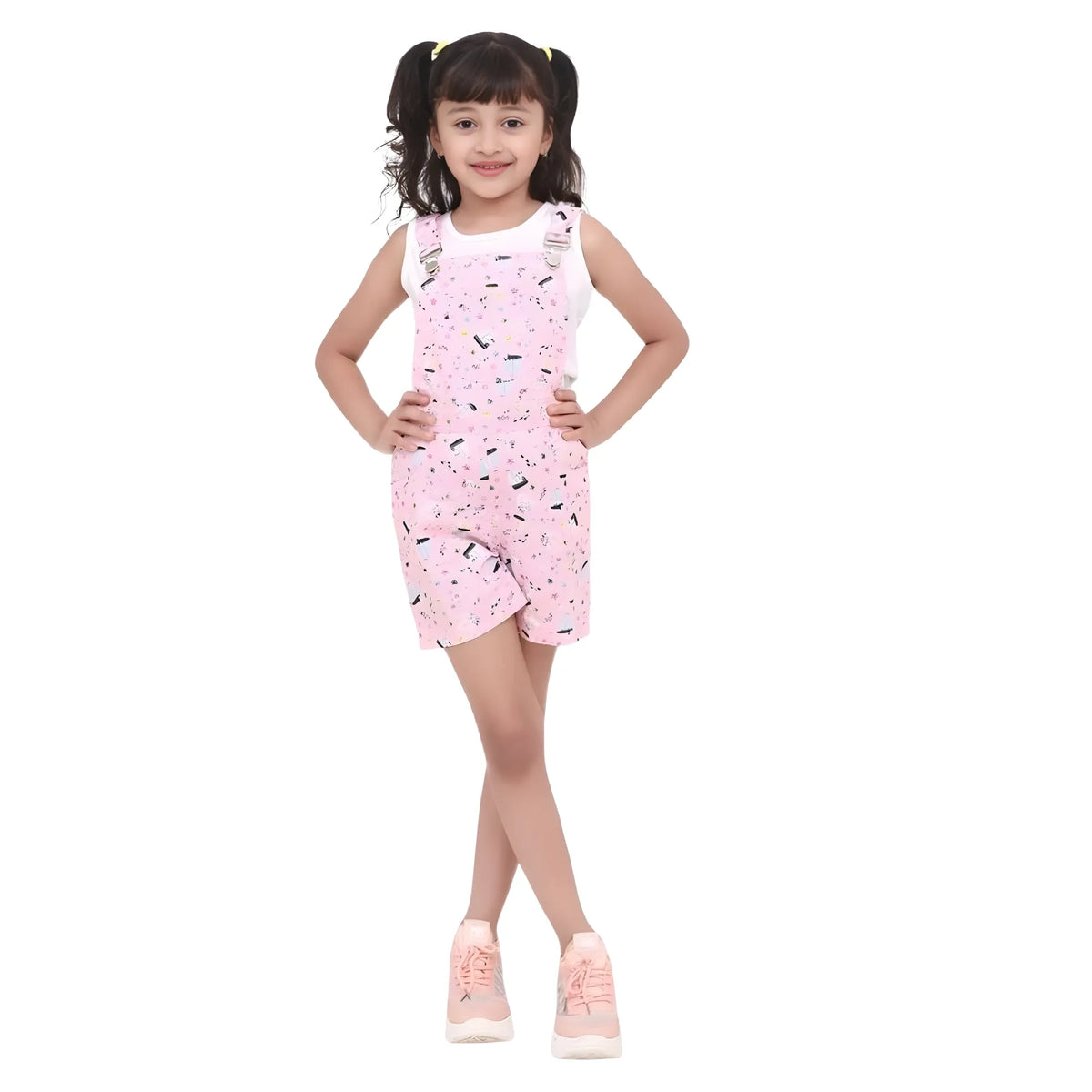 Girl's Inner Cotton Printed Sleeveless Dungaree (light Pink) | Kids Signature Collection