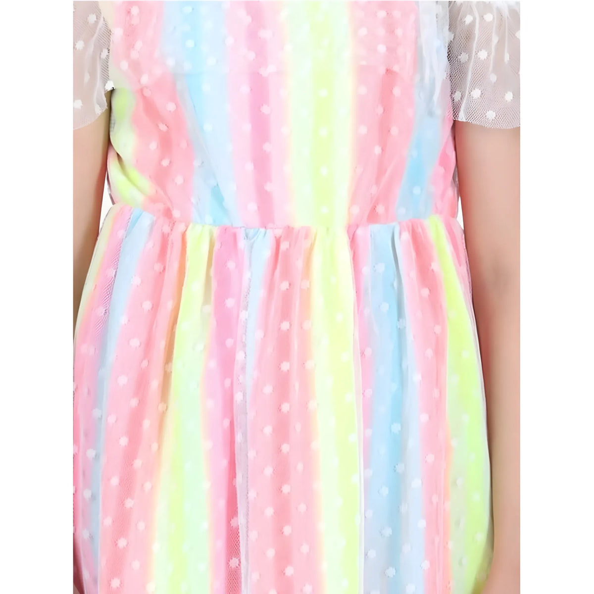 Girl's Polyester Self Design Cold Shoulder Dress (multicolor) | Kids Signature Collection