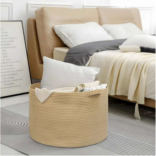 Cotton Pack Of_1 14x12 Inch Storage Basket For Clothes With Out Lid (Beige)