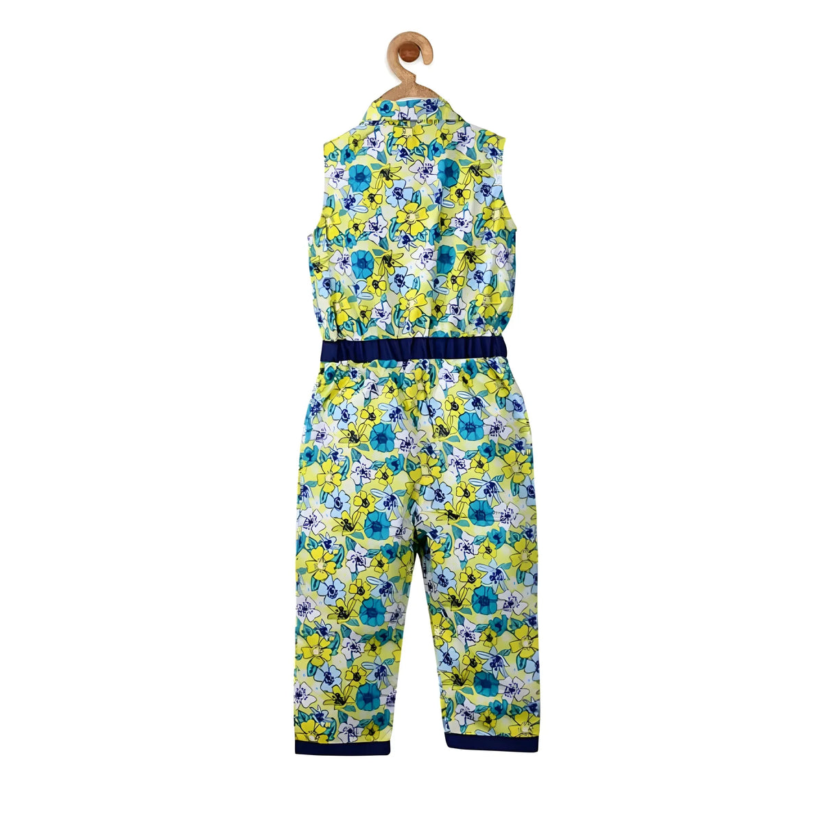 Girl's Cotton Floral Sleeveless Jumpsuit (Yellow)