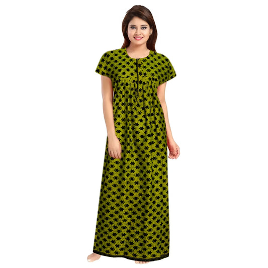 Women's Cotton Printed Maxi Nighty (Green)