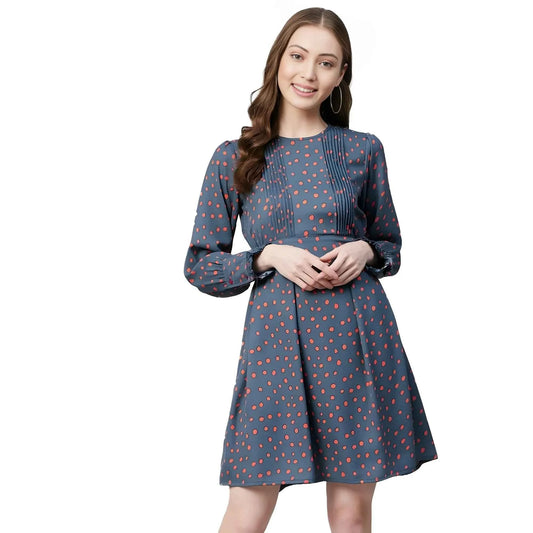 Coral Isla Polka Long-Sleeve Above-Knee Dress