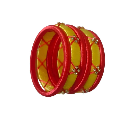 Women's Plastic Silk Thread Bangles (Lemon Yellow, Size: 2.2)