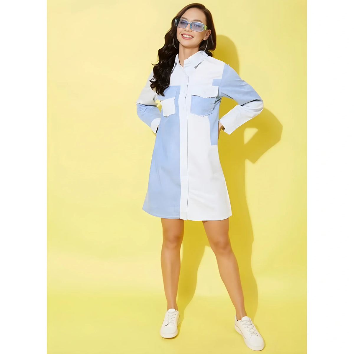 Women's Denim Solid Long Sleeves Dress (blue) | Women Signature Collection