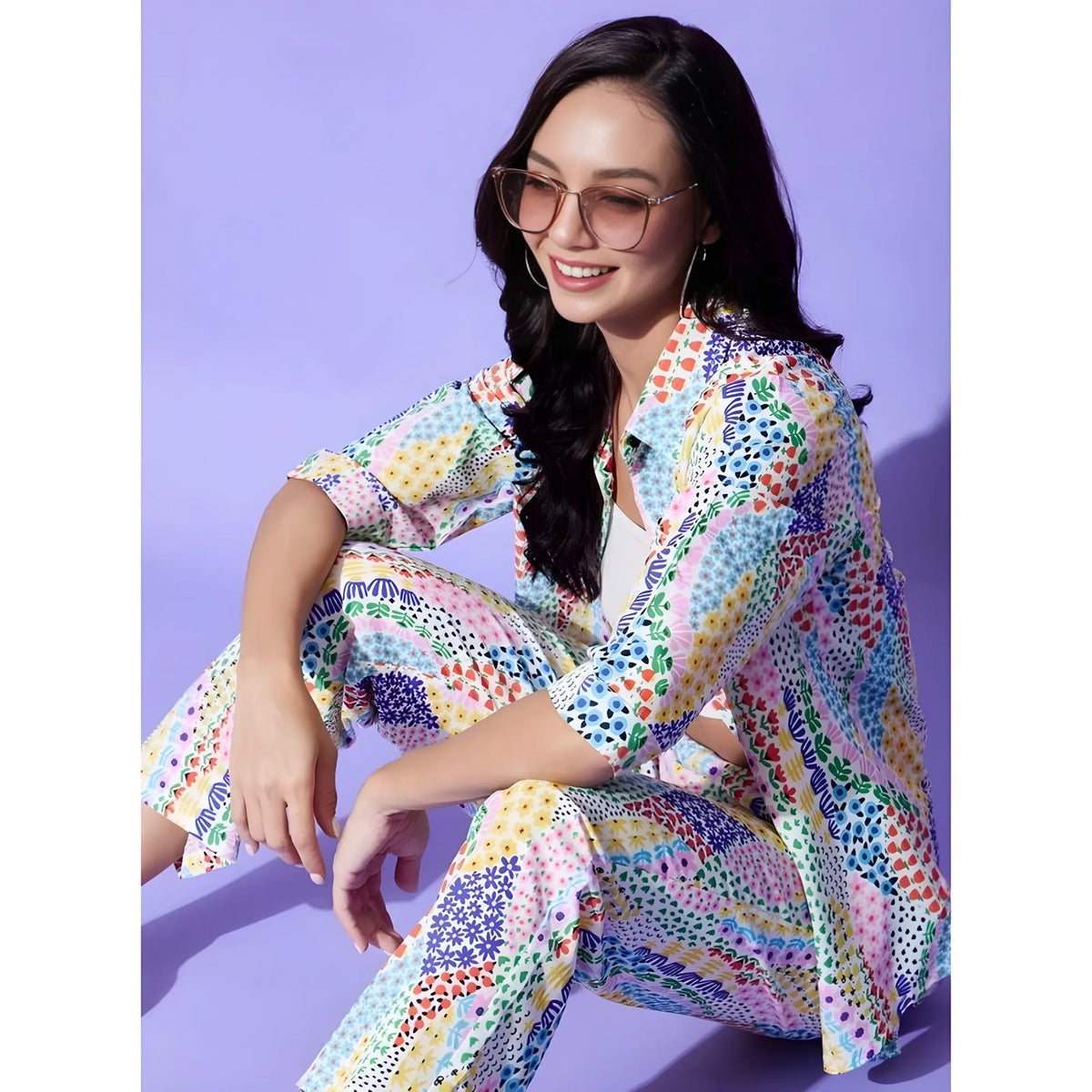 Women's Polyester Floral 3 4th Sleeve Co Ord Set (multicolor) | Women Signature Collection