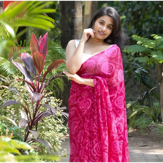 Women's Georgette Printed Saree With Unstitched Blouse 5.5Mtr  (Pink)