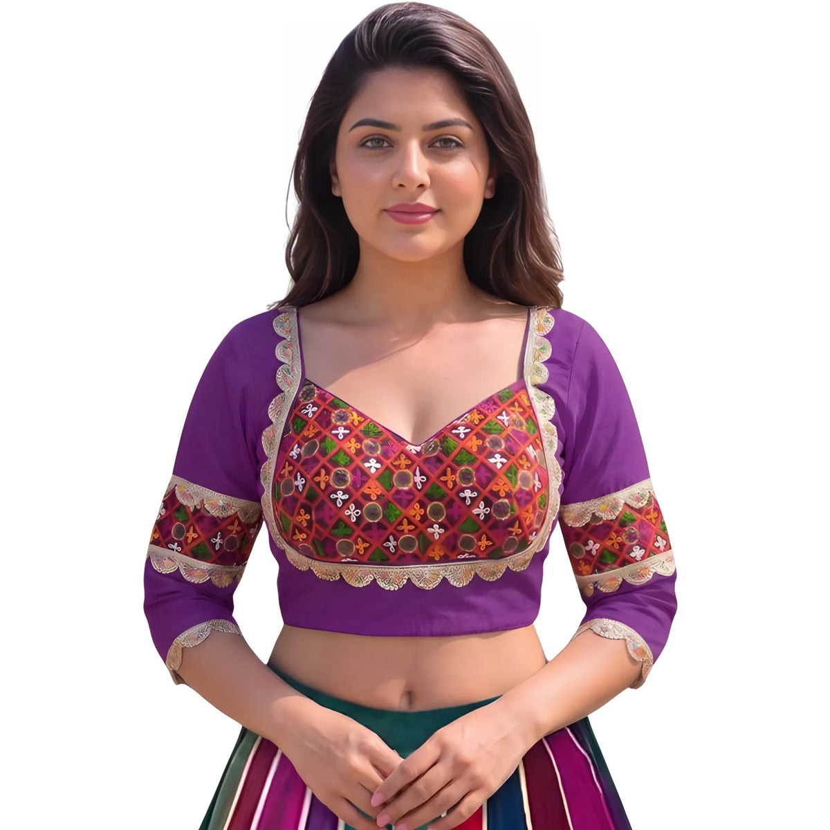Amethyst Women's Cotton Blend Embroidered 3/4 Sleeve V-Neck Padded Readymade Blouse