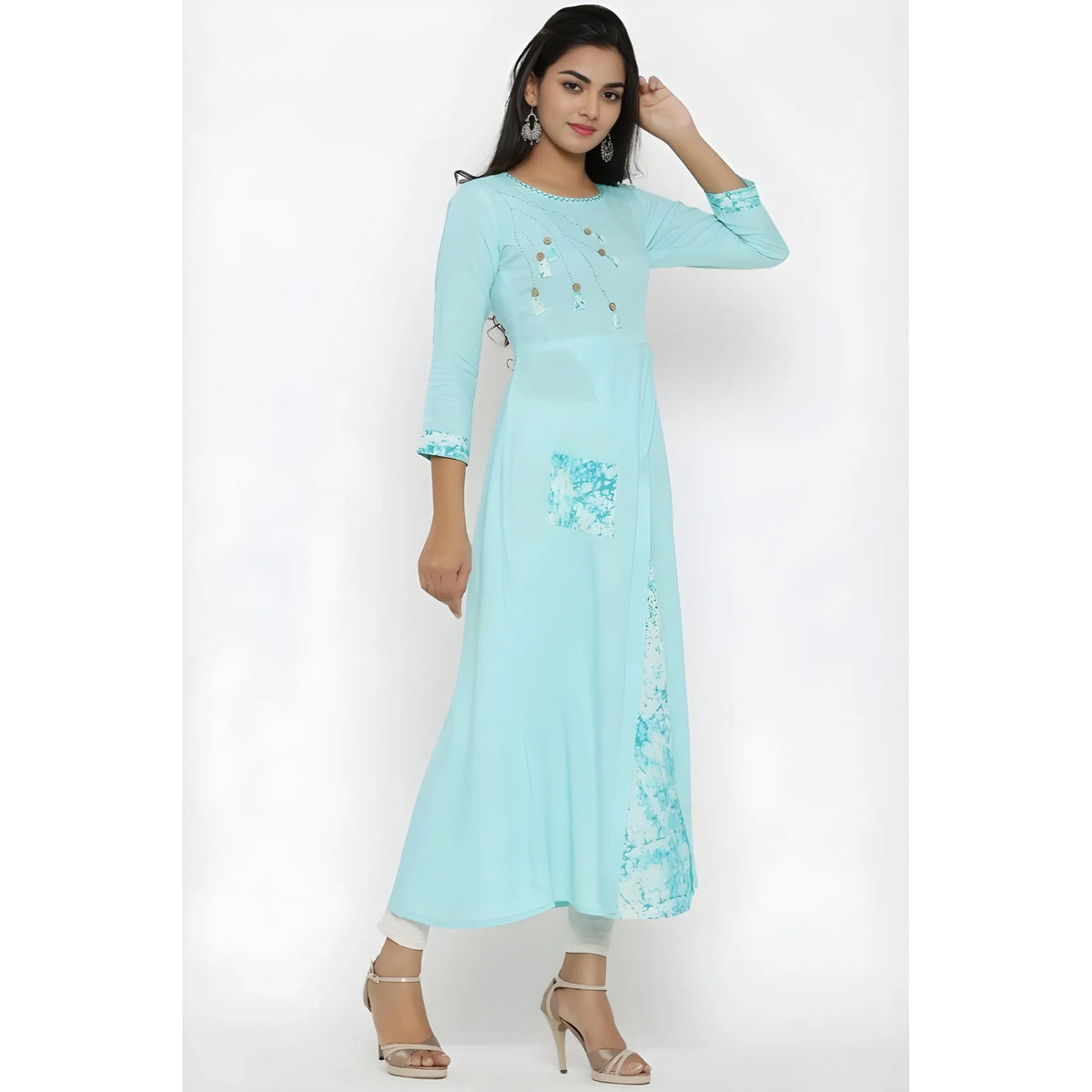 Women's Casual 3/4 Th Sleeve Embroidery Rayon Kurti (sky Blue) | Women Signature Collection