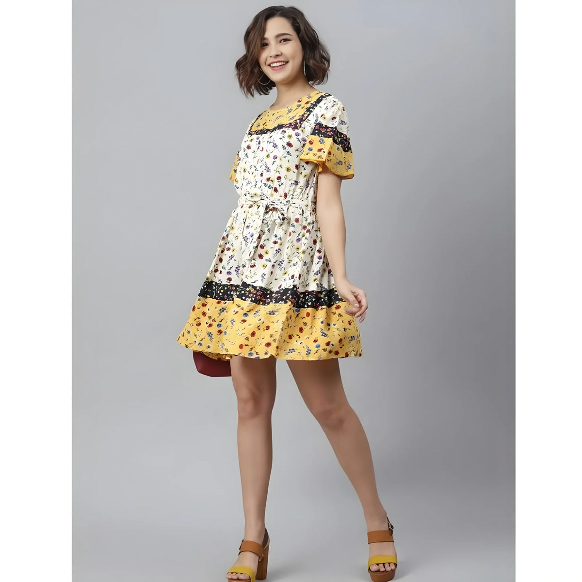 Women's Polyester Floral Flutter Above Knee Dress (multicolor) | Women Signature Collection