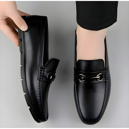 Onyx Men's Synthetic Leather Solid Slip-On Casual Loafers With Metal Bit