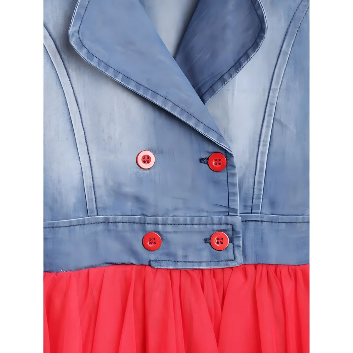 Girl's Denim Roll Up Buttoned Dress (blue Red) | Kids Signature Collection