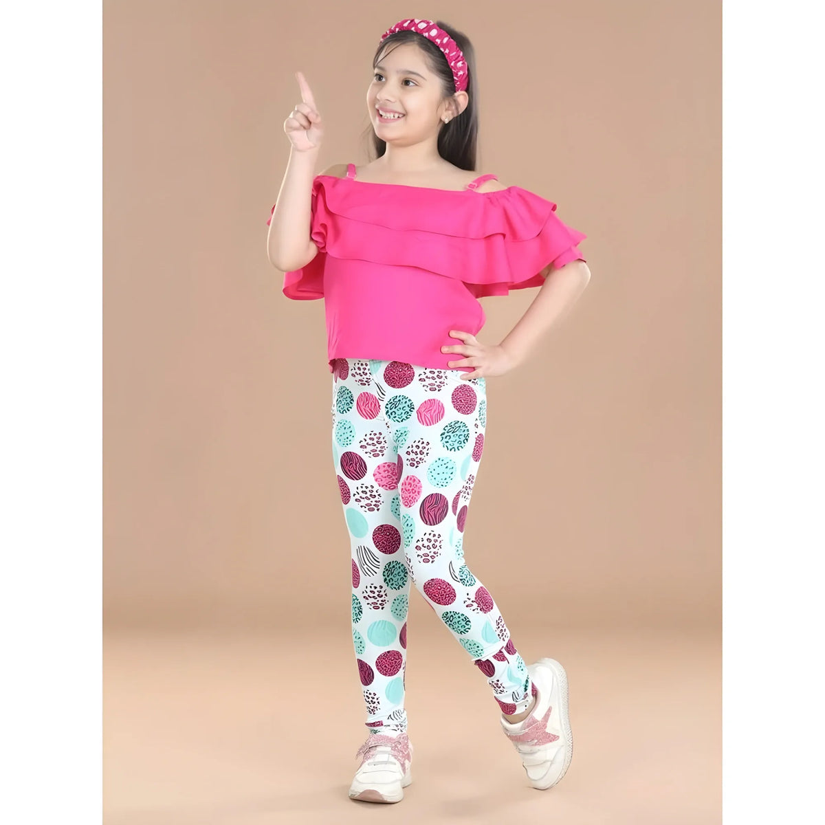 Girl's Cotton Floral Elasticated Jegging And Top (pink) | Kids Signature Collection