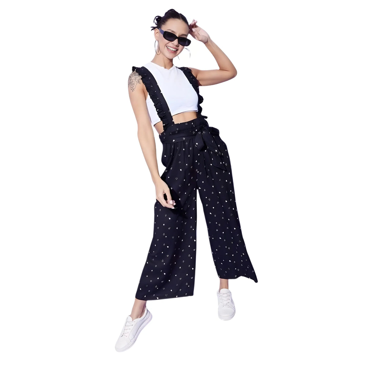Women's Rayon Pinafore Shoulder Straps Jumpsuit (black) | Women Signature Collection