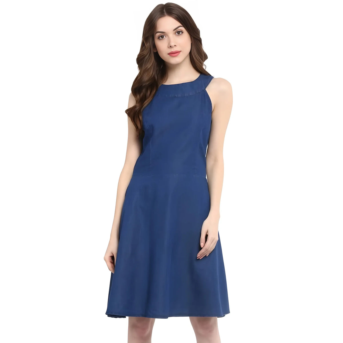 Women's Denim Solid Sleeveless Dress (blue) | Women Signature Collection