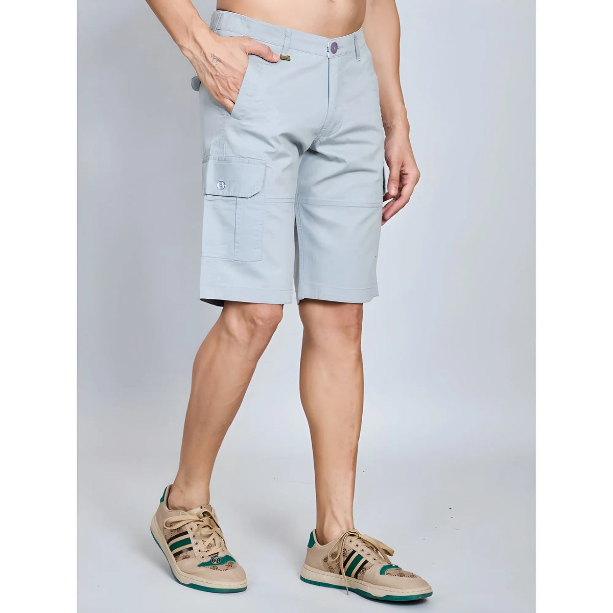 Men's Casual Cotton Solid Knee Length Cargo Shorts (grey) | Men Signature Collection