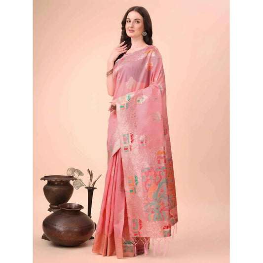 Blush Zoya Linen Saree with Unstitched Blouse 5.5 m