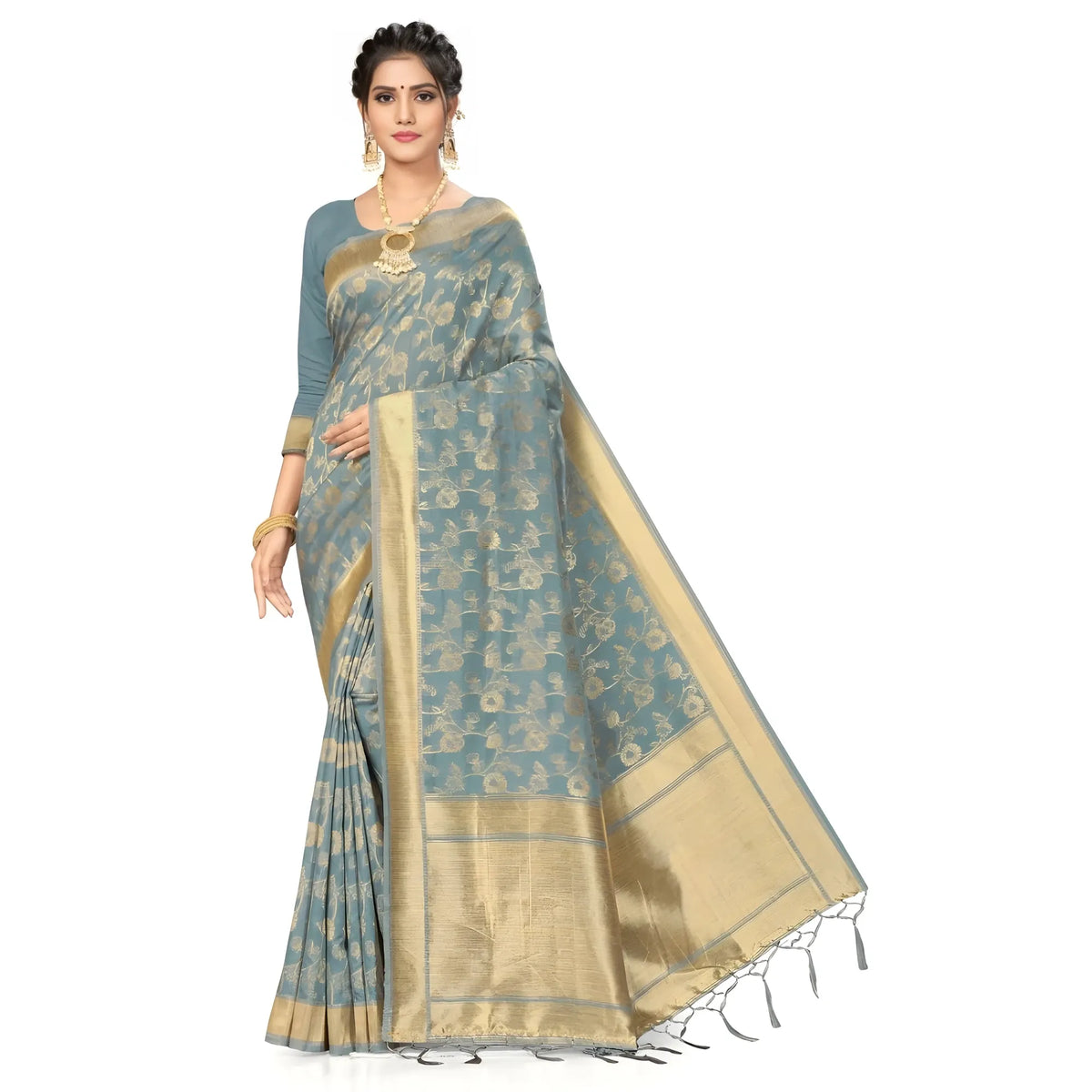 Women's Banarasi (spun Cotton) Saree (grey,5 6 Mtrs) | Women Signature Collection