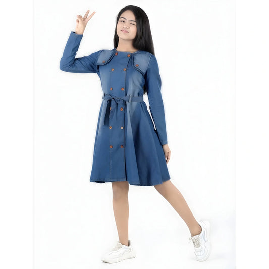 Azure Alara Long-Sleeve Round-Neck Dress
